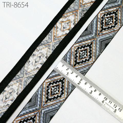 9 Yard Grey Indian 5 CM Sari Border Embellishments Embroidery Trim Embroidered Saree Ribbon Crafting Curtain Headbands Dog Collar Tote Bag
