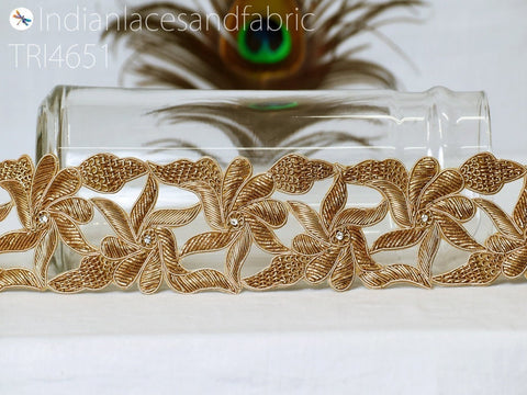 Gold Zardozi Beaded Trim, Wholesale Zardosi ,sequins trim, Handcrafted, Sari Border ,Decorative Gold Trim, Decorative Trims, Sewing Lace