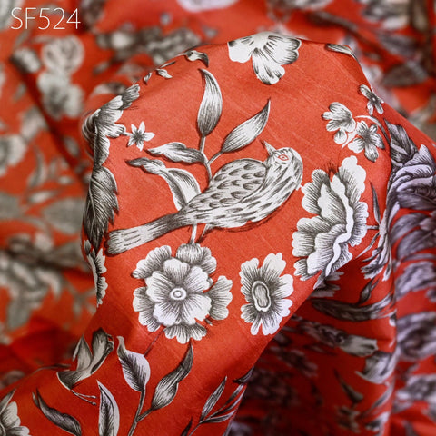 Brick Red Pure Habotai Printed Silk by the Yard Indian Saree Soft Flowy Fabric Wedding Dress Bridesmaid Costumes Crafting Sewing Scarves