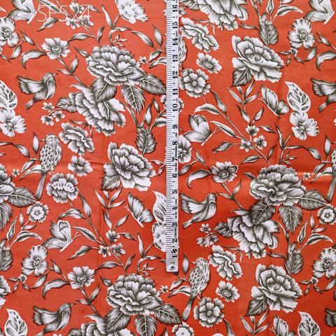 Brick Red Pure Habotai Printed Silk by the Yard Indian Saree Soft Flowy Fabric Wedding Dress Bridesmaid Costumes Crafting Sewing Scarves