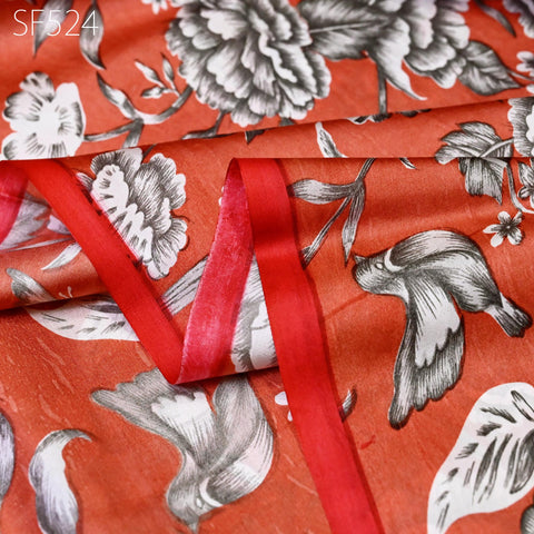 Brick Red Pure Habotai Printed Silk by the Yard Indian Saree Soft Flowy Fabric Wedding Dress Bridesmaid Costumes Crafting Sewing Scarves