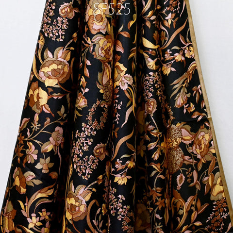 Black Pure Habotai Printed Silk by the Yard Indian Saree Soft Flowy Fabric Wedding Dress Bridesmaid Costumes Crafting Sewing Scarves