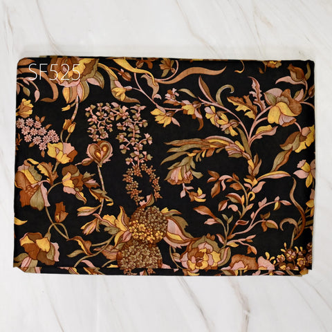 Black Pure Habotai Printed Silk by the Yard Indian Saree Soft Flowy Fabric Wedding Dress Bridesmaid Costumes Crafting Sewing Scarves