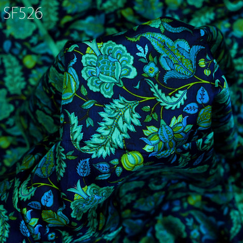 Green Pure Habotai Printed Silk by the Yard Indian Soft Flowy Saree Fabric Wedding Dress Bridesmaid Costumes DIY Crafting Sewing Scarves