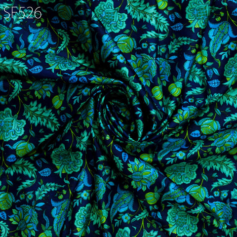 Green Pure Habotai Printed Silk by the Yard Indian Soft Flowy Saree Fabric Wedding Dress Bridesmaid Costumes DIY Crafting Sewing Scarves