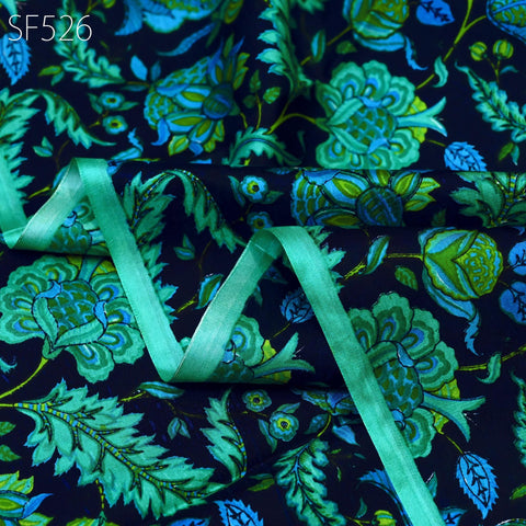 Green Pure Habotai Printed Silk by the Yard Indian Soft Flowy Saree Fabric Wedding Dress Bridesmaid Costumes DIY Crafting Sewing Scarves