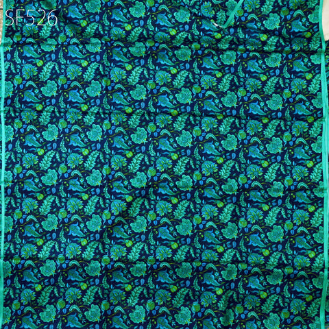 Green Pure Habotai Printed Silk by the Yard Indian Soft Flowy Saree Fabric Wedding Dress Bridesmaid Costumes DIY Crafting Sewing Scarves