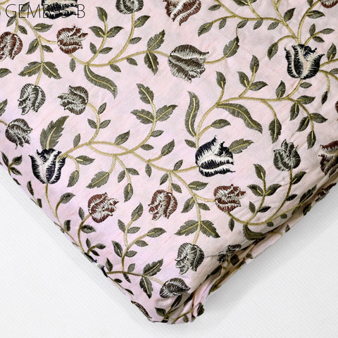 Pink Indian Floral Embroidered Fabric by the yard Sewing DIY Crafting Embroidery Wedding Dress Costumes Dolls Cushion Table Runner Blouses