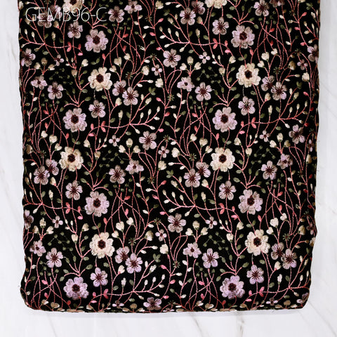 Black Floral Embroidered Fabric by the yard Sewing DIY Crafting Indian Embroidery Wedding Dress Bridal Costumes Cushion Table Runner Blouses