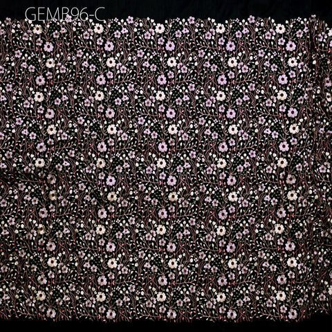 Black Floral Embroidered Fabric by the yard Sewing DIY Crafting Indian Embroidery Wedding Dress Bridal Costumes Cushion Table Runner Blouses