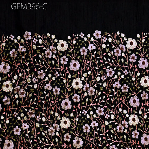 Black Floral Embroidered Fabric by the yard Sewing DIY Crafting Indian Embroidery Wedding Dress Bridal Costumes Cushion Table Runner Blouses