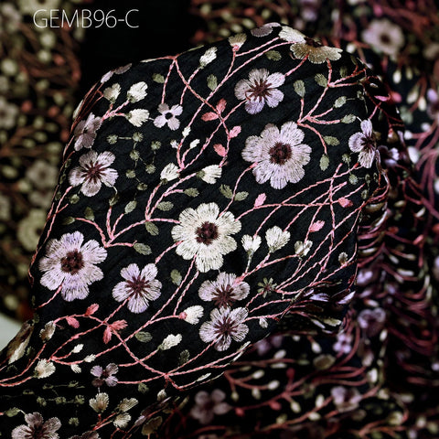 Black Floral Embroidered Fabric by the yard Sewing DIY Crafting Indian Embroidery Wedding Dress Bridal Costumes Cushion Table Runner Blouses