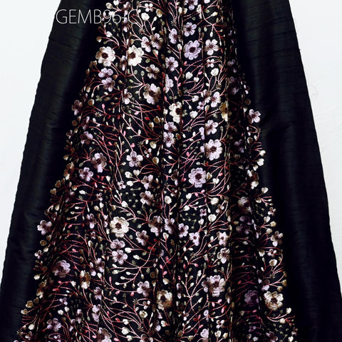 Black Floral Embroidered Fabric by the yard Sewing DIY Crafting Indian Embroidery Wedding Dress Bridal Costumes Cushion Table Runner Blouses
