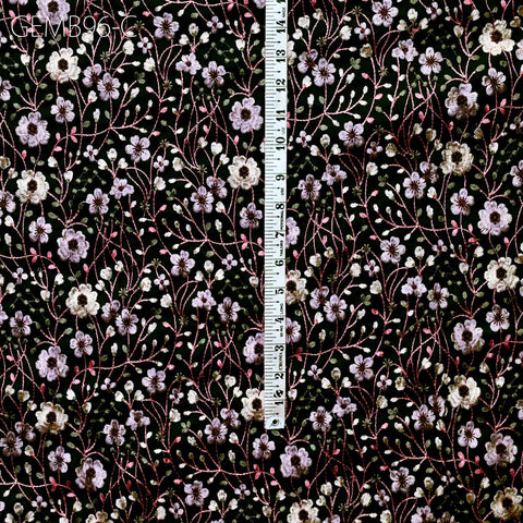 Black Floral Embroidered Fabric by the yard Sewing DIY Crafting Indian Embroidery Wedding Dress Bridal Costumes Cushion Table Runner Blouses