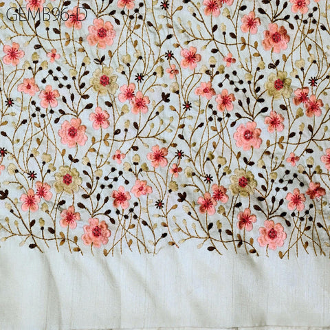 Off White Embroidered Fabric by the yard Sewing Crafting Indian Embroidery Wedding Dress Blouses Historical Costumes Cushions Table Runners