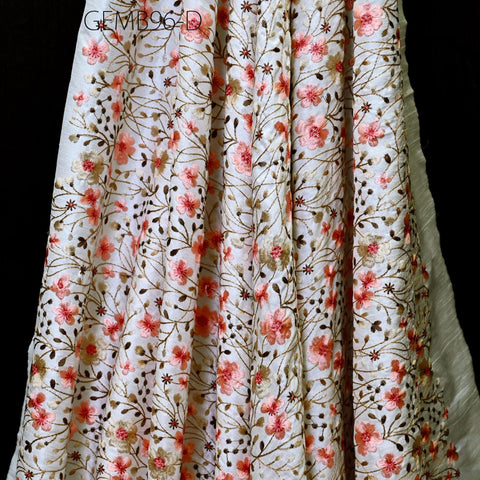 Off White Embroidered Fabric by the yard Sewing Crafting Indian Embroidery Wedding Dress Blouses Historical Costumes Cushions Table Runners