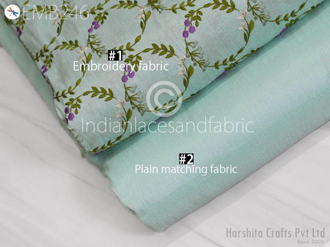 Indian Mint Embroidered Dupioni Fabric by the Yard Sewing DIY Crafting Wedding Dresses Costumes Bags Cushion Covers Table Runners Upholstery