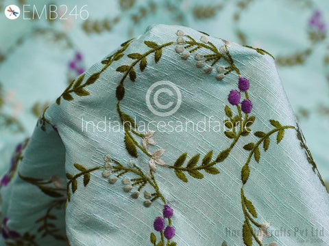 Indian Mint Embroidered Dupioni Fabric by the Yard Sewing DIY Crafting Wedding Dresses Costumes Bags Cushion Covers Table Runners Upholstery