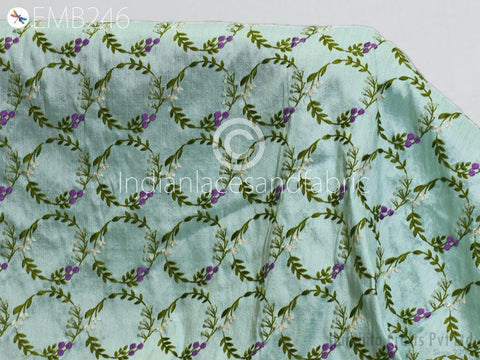 Indian Mint Embroidered Dupioni Fabric by the Yard Sewing DIY Crafting Wedding Dresses Costumes Bags Cushion Covers Table Runners Upholstery