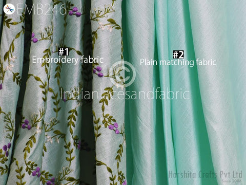 Indian Mint Embroidered Dupioni Fabric by the Yard Sewing DIY Crafting Wedding Dresses Costumes Bags Cushion Covers Table Runners Upholstery