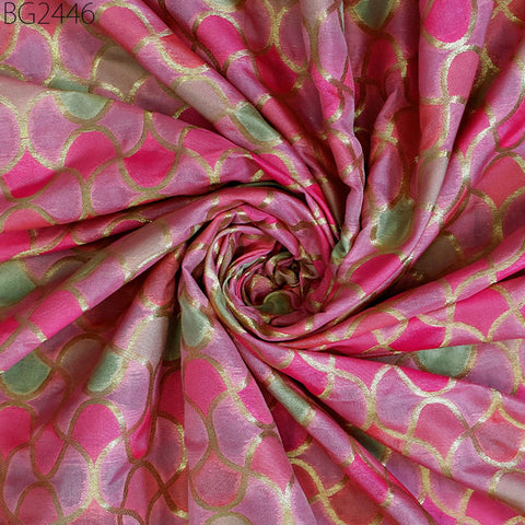 Pink Brocade Fabric by the Yard Wedding Dresses Lehenga Skirt Jackets Indian Blended Banarasi Dress Material Sewing Home Décor Crafting