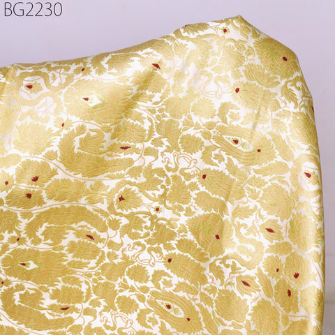 Off White Brocade Fabric By Yard Banarasi Indian Wedding Dresses Varanasi Silk Crafting Sewing Costume Lehenga Drapery Blouses Upholstery