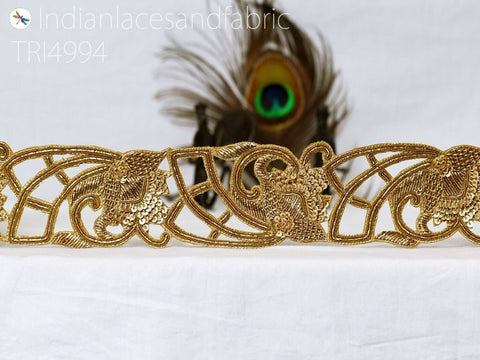 Handcrafted Zardosi Gold Trim by Yard Indian Saree Border Decorative Sari Trimmings Crafting Embellishments Bridal Belt Sash Christmas Dress