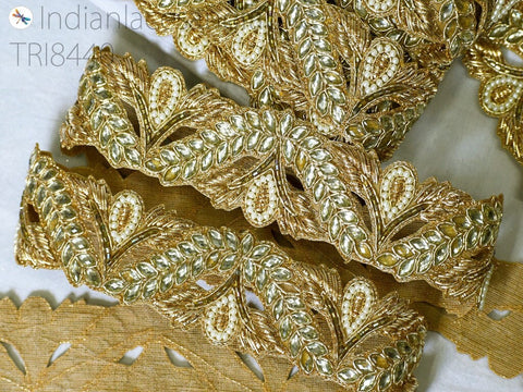 Kundan Zardosi Gold Trim, Festive Ribbon, Embroidered Tape, Sari Border, Festival Wear Laces, Decoration Trim, Exclusive Sari Ribbon, Trim For Dupatta, Zardosi Dresses Trim