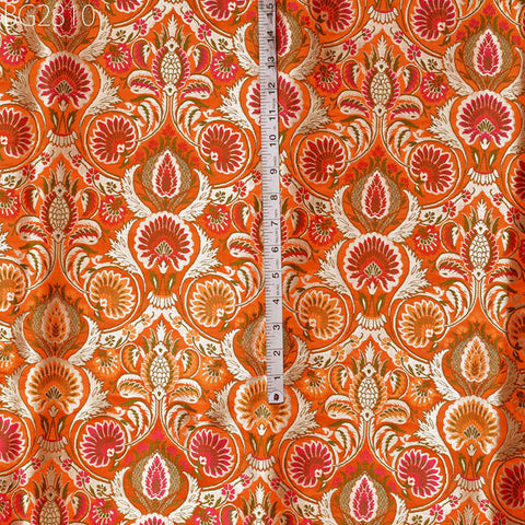 Orange Brocade Fabric by the Yard Banarasi Indian Bridal Wedding Dresses Varanasi Blended Silk DIY Crafting Sewing Costumes Lehenga Drapery
