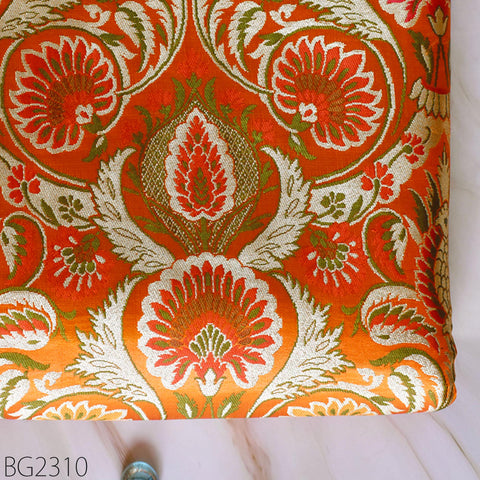 Orange Brocade Fabric by the Yard Banarasi Indian Bridal Wedding Dresses Varanasi Blended Silk DIY Crafting Sewing Costumes Lehenga Drapery