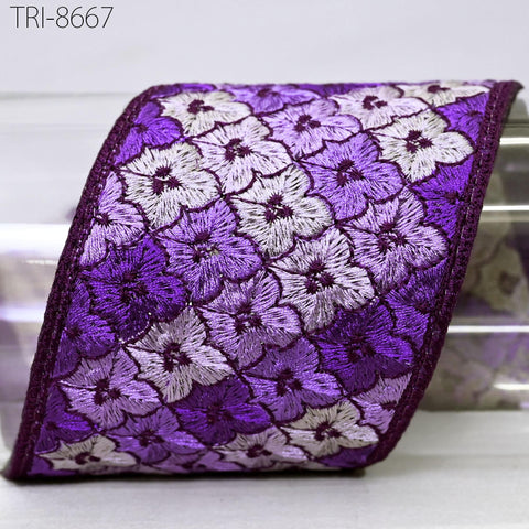 3 Yard Purple Embroidered 8 CM Ribbon Embroidery Indian Sari Fabric Trims Sewing Crafting Ribbon Table Runners Curtain Decorative Trimming