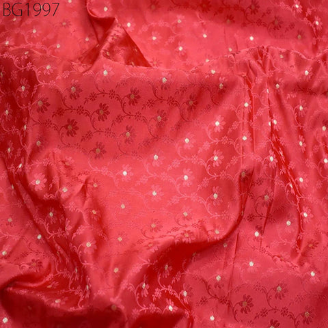 Coral Red Jacquard Fabric Wedding Dress Brocade By The Yard Banarsi Lehenga Silk Bridesmaid Sewing Crafting Costume Curtains Home Furnishing