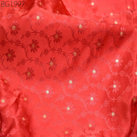 Coral Red Jacquard Fabric Wedding Dress Brocade By The Yard Banarsi Lehenga Silk Bridesmaid Sewing Crafting Costume Curtains Home Furnishing