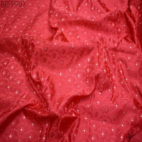 Coral Red Jacquard Fabric Wedding Dress Brocade By The Yard Banarsi Lehenga Silk Bridesmaid Sewing Crafting Costume Curtains Home Furnishing