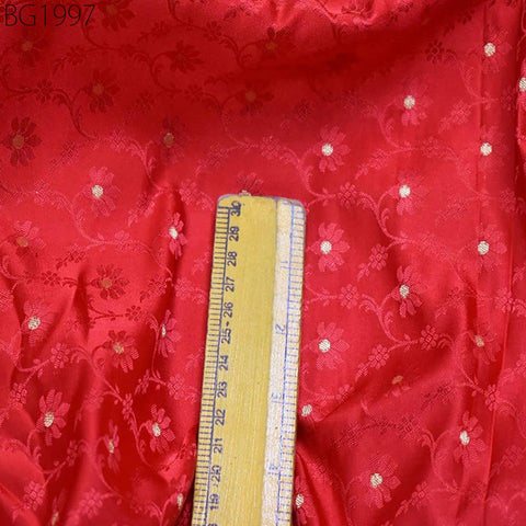 Coral Red Jacquard Fabric Wedding Dress Brocade By The Yard Banarsi Lehenga Silk Bridesmaid Sewing Crafting Costume Curtains Home Furnishing
