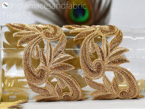 Zardozi Gold Trim by the Yard Handcrafted Embellishment Costume Indian Saree Border Decorative Lehenga Purse Clutches Christmas DIY Crafting