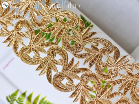 Zardozi Gold Trim by the Yard Handcrafted Embellishment Costume Indian Saree Border Decorative Lehenga Purse Clutches Christmas DIY Crafting