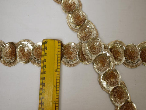 Gold Sequin Lace Trim: Embroidered Sari Border, 1.5 inch decorative saree trim