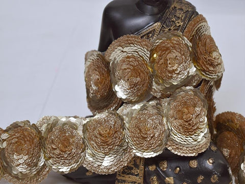 3 yards Trim Gold Sequin Lace Embroidered Gown Trimming Decorative Ribbon Indian Sari Border Scallop Edge Fabric Trim Festival Craft Sew on