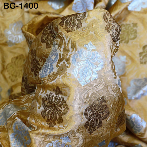 Beige Brocade Banarasi Fabric by the Yard Banaras Brocade blended Silk for Wedding Dress bridesmaid Lehenga Sewing Crafting Home Furnishing