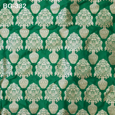Brocade Fabric by the Yard Banarasi Green Gold Brocade for Wedding Dresses Bridesmaid Lehenga Making cushion covers table runner fabric