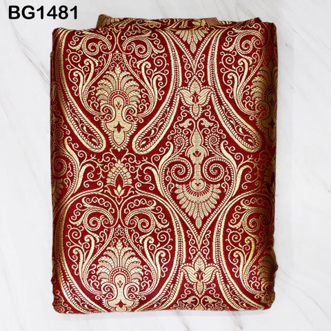 Maroon Brocade Fabric by the Yard Wedding Dress Sewing Crafting Indian Blended Banarasi Silk Curtains Home Décor Bridal Costume Table Runner