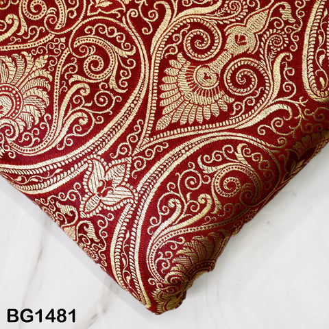 Maroon Brocade Fabric by the Yard Wedding Dress Sewing Crafting Indian Blended Banarasi Silk Curtains Home Décor Bridal Costume Table Runner