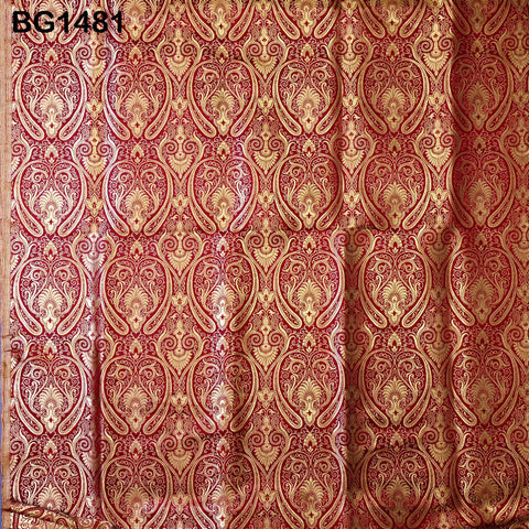 Maroon Brocade Fabric by the Yard Wedding Dress Sewing Crafting Indian Blended Banarasi Silk Curtains Home Décor Bridal Costume Table Runner