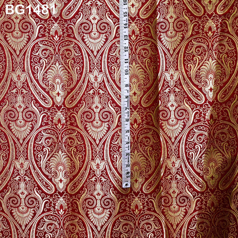 Maroon Brocade Fabric by the Yard Wedding Dress Sewing Crafting Indian Blended Banarasi Silk Curtains Home Décor Bridal Costume Table Runner