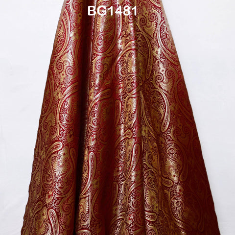 Maroon Brocade Fabric by the Yard Wedding Dress Sewing Crafting Indian Blended Banarasi Silk Curtains Home Décor Bridal Costume Table Runner