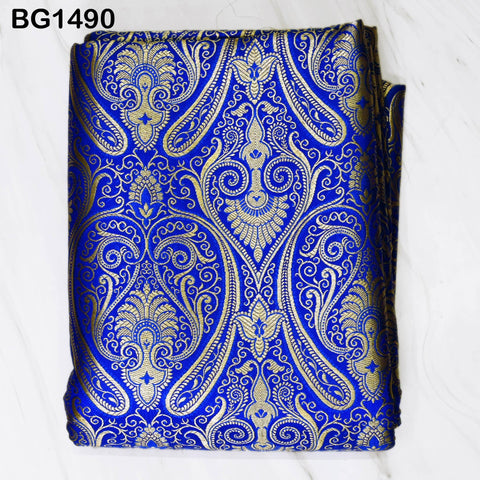 Banarasi Royal Blue Brocade Fabric by the Yard Banaras Silk Indian Wedding Dress Sewing DIY Home Decor Crafting Sewing Bridal Costume Blouse