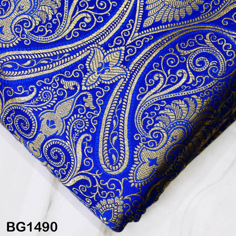Banarasi Royal Blue Brocade Fabric by the Yard Banaras Silk Indian Wedding Dress Sewing DIY Home Decor Crafting Sewing Bridal Costume Blouse