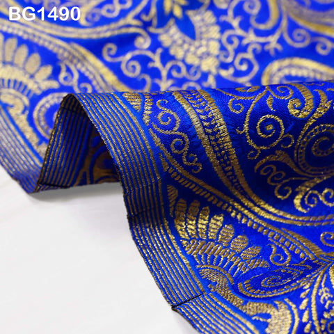 Banarasi Royal Blue Brocade Fabric by the Yard Banaras Silk Indian Wedding Dress Sewing DIY Home Decor Crafting Sewing Bridal Costume Blouse