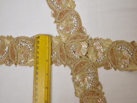 Exclusive Dull Gold Indian Beaded Lace - Trim by 2 Yard Handmade Wedding Dress tape Bridal Belt Sashes Decorative Crafting Beads Sari Border